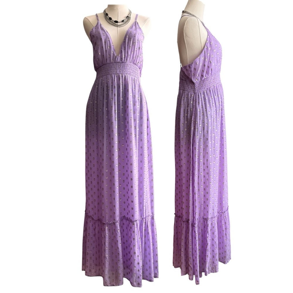 En Creme Purple Polka Dot Maxi Dress